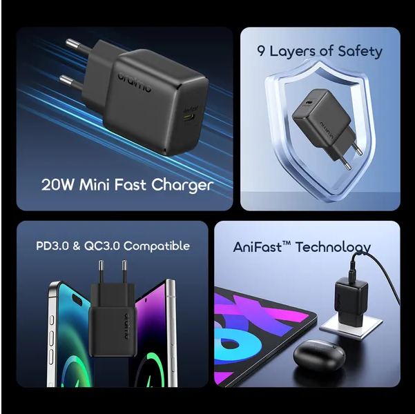 oraimo PowerCube 202 EU Type 20W Compatible Charger With Cable - Image 6
