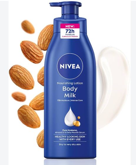 NIVEA Nourishing Lotion 200ml Body Milk with Pure Hyaluron, Almond Oil & Deep Nourish Serum - 72h Moisture