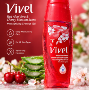 Vivel Shower Gel with Vitamin E - 200ml Red Aloe Vera & Cherry Blossom Scent Moisturizing - Made in India