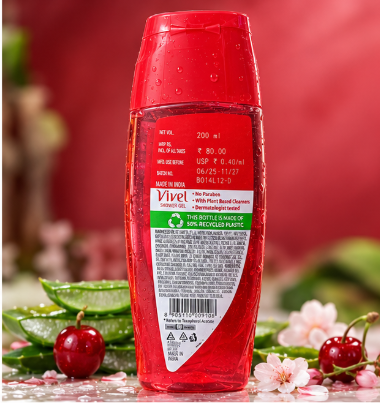 Vivel Shower Gel with Vitamin E - 200ml Red Aloe Vera & Cherry Blossom Scent Moisturizing - Made in India - Image 3