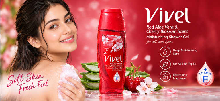 Vivel Shower Gel with Vitamin E - 200ml Red Aloe Vera & Cherry Blossom Scent Moisturizing - Made in India - Image 2